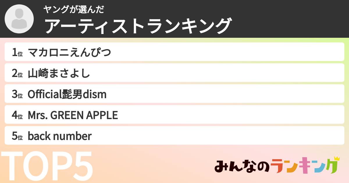 ヤングさんの「アーティストランキング」