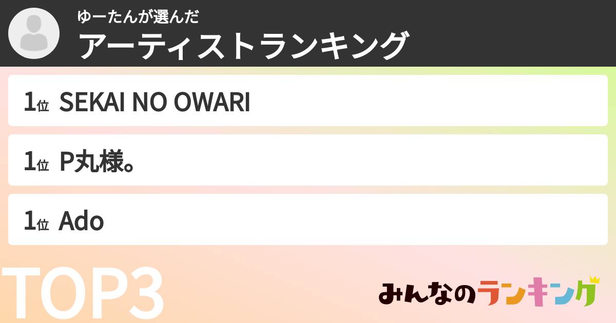 ゆーたんさんの「アーティストランキング」