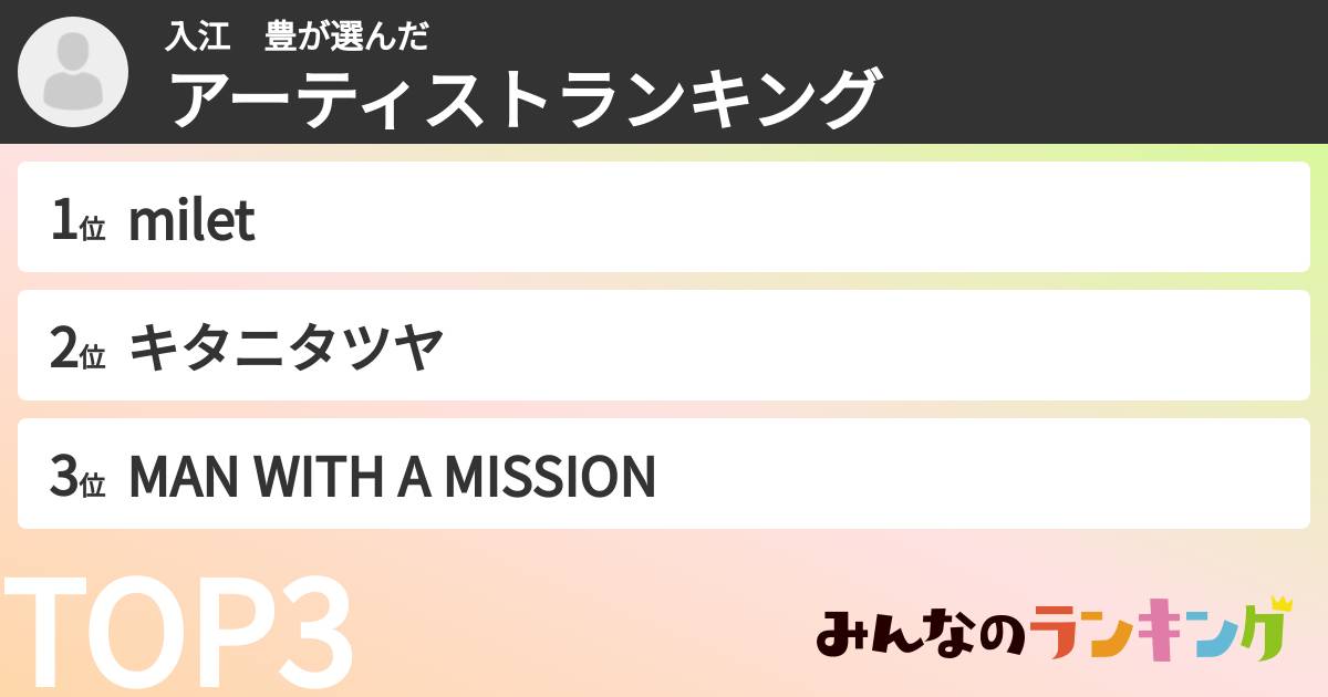 入江 豊さんの「アーティストランキング」