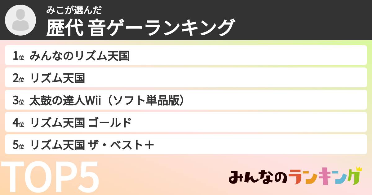 みこさんの「歴代 音ゲーランキング」