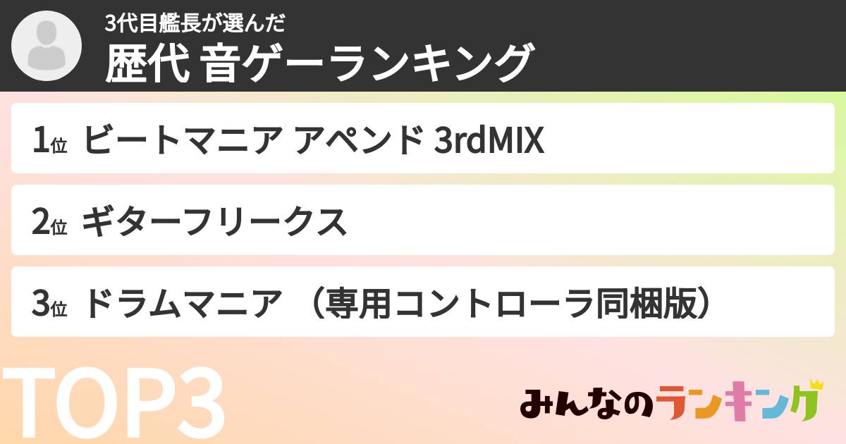 3代目艦長さんの「歴代 音ゲーランキング」