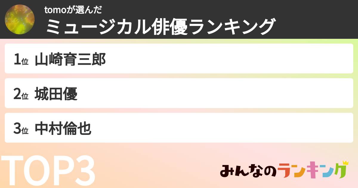 tomoさんの「ミュージカル俳優ランキング」