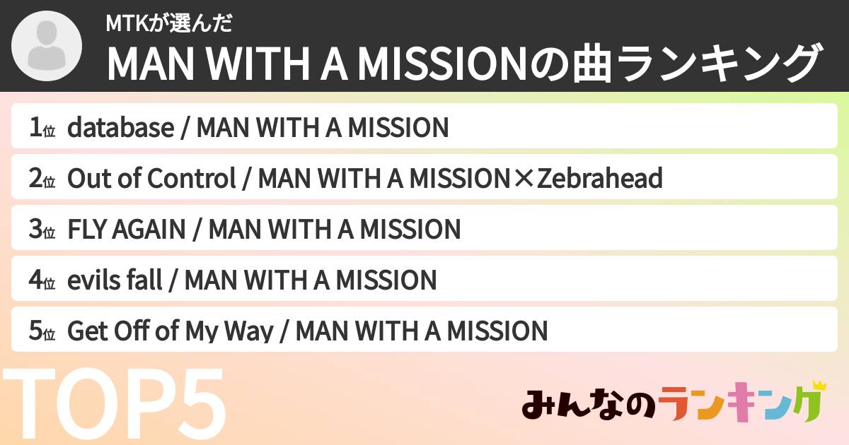 MTKさんの「MAN WITH A MISSIONの曲ランキング」