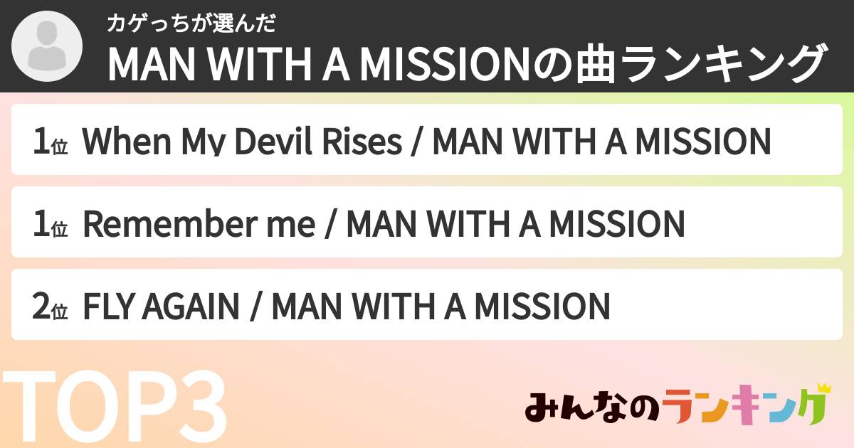 カゲっちさんの「MAN WITH A MISSIONの曲ランキング」