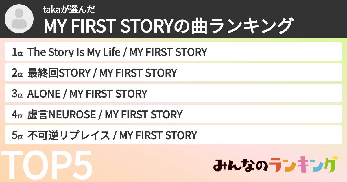 takaさんの「MY FIRST STORYの曲ランキング」