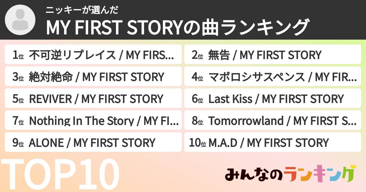 ニッキーさんの「MY FIRST STORYの曲ランキング」