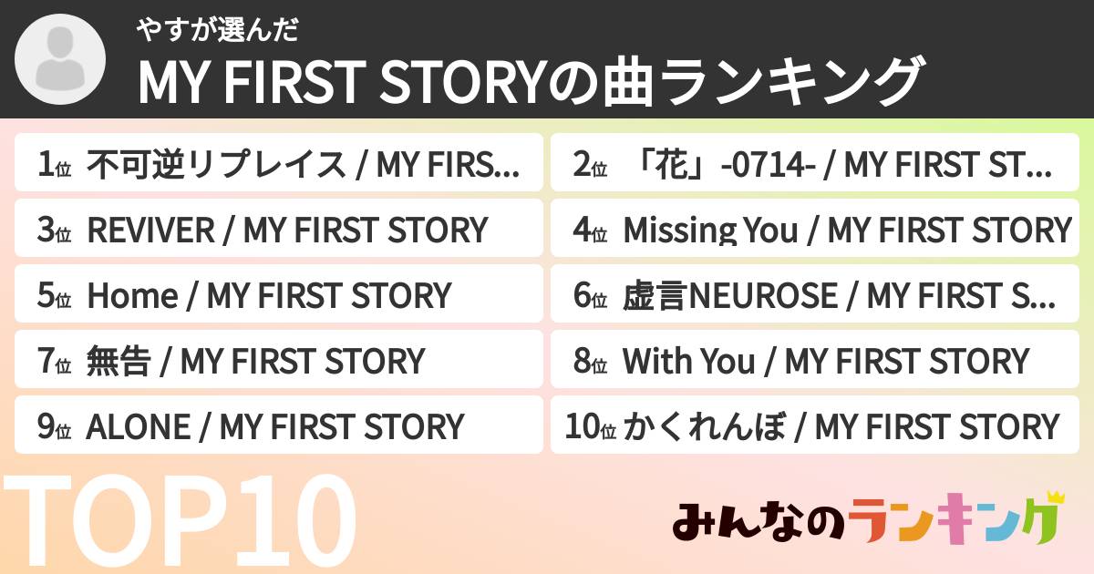 やすさんの「MY FIRST STORYの曲ランキング」