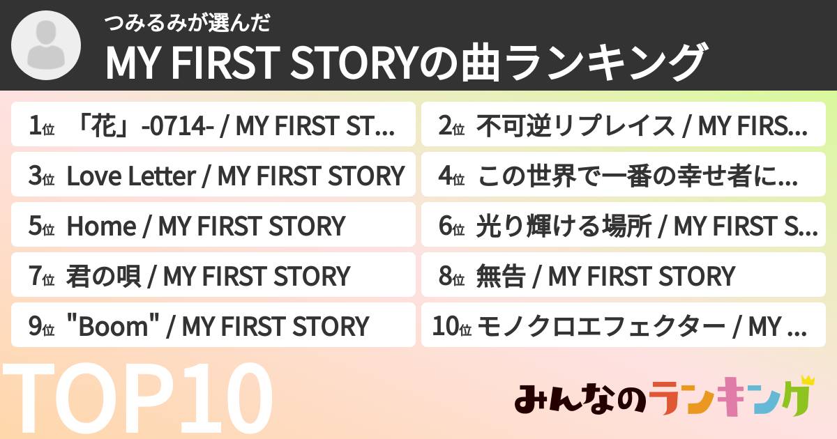 つみるみさんの「MY FIRST STORYの曲ランキング」