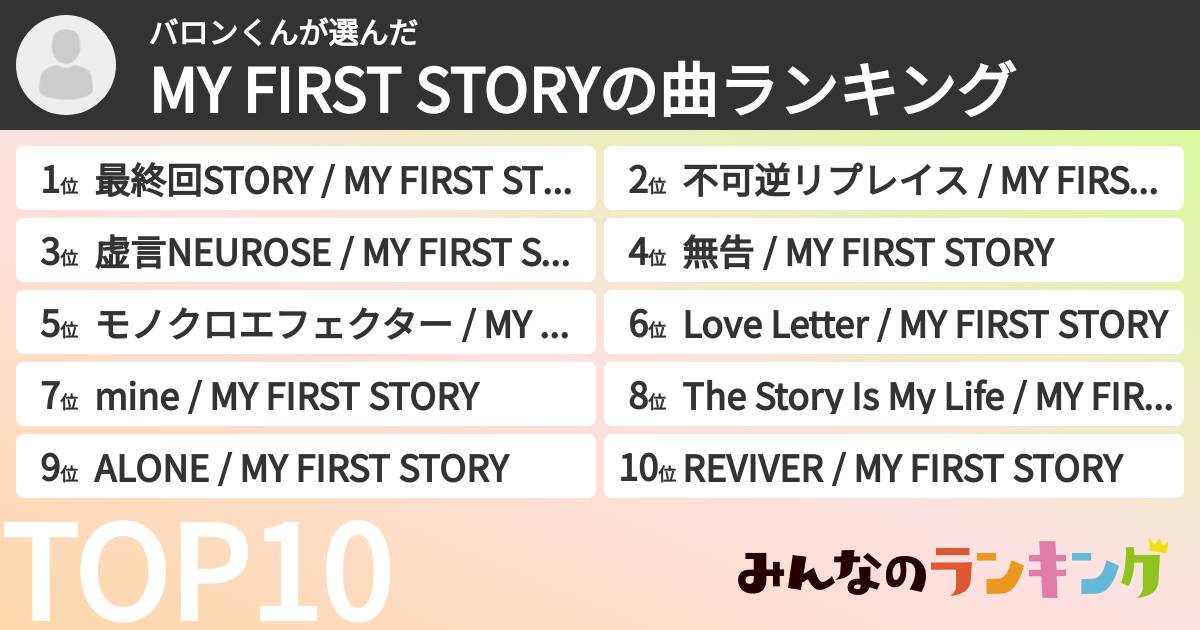 バロンくんさんの「MY FIRST STORYの曲ランキング」