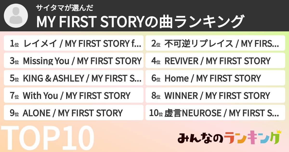 サイタマさんの「MY FIRST STORYの曲ランキング」