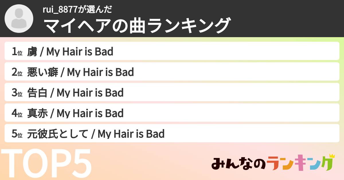 rui_8877さんの「マイヘアの曲ランキング」