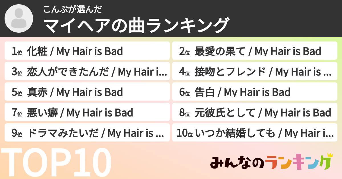 こんぶさんの「マイヘアの曲ランキング」