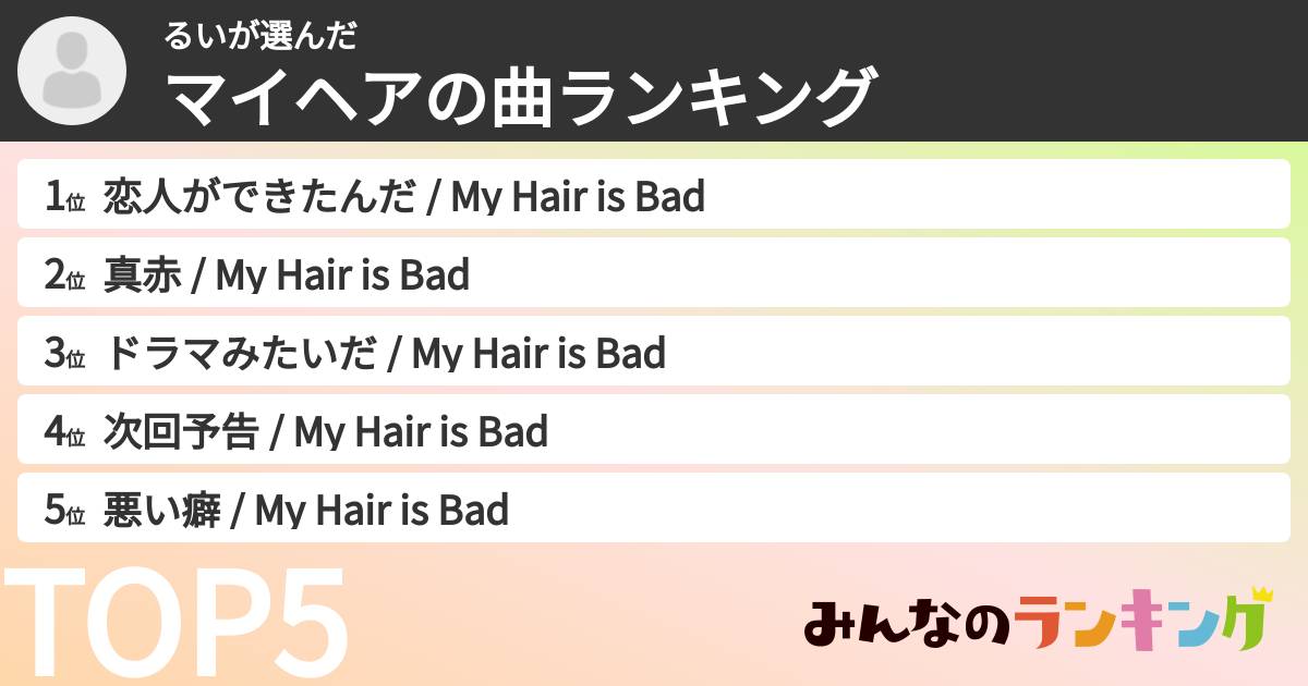 るいさんの「マイヘアの曲ランキング」