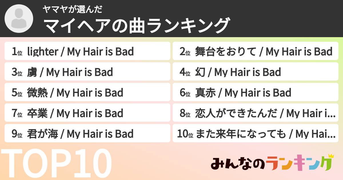 ヤマヤさんの「マイヘアの曲ランキング」