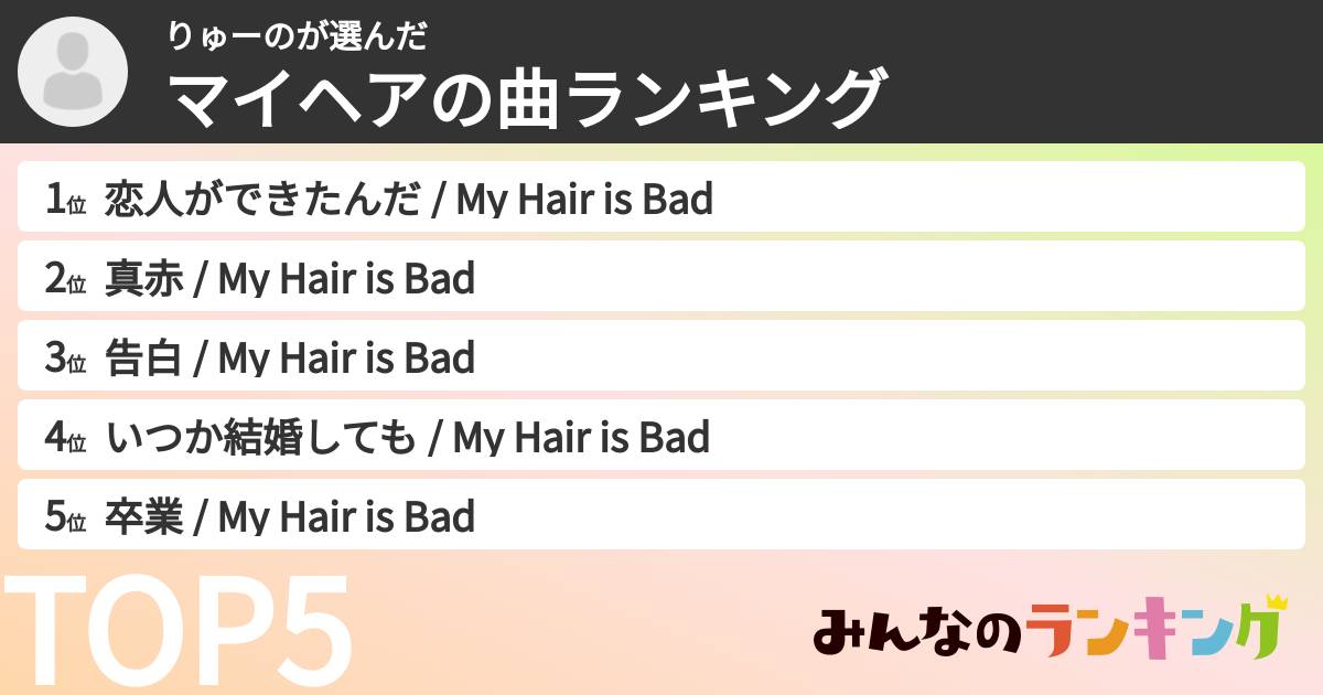 りゅーのさんの「マイヘアの曲ランキング」