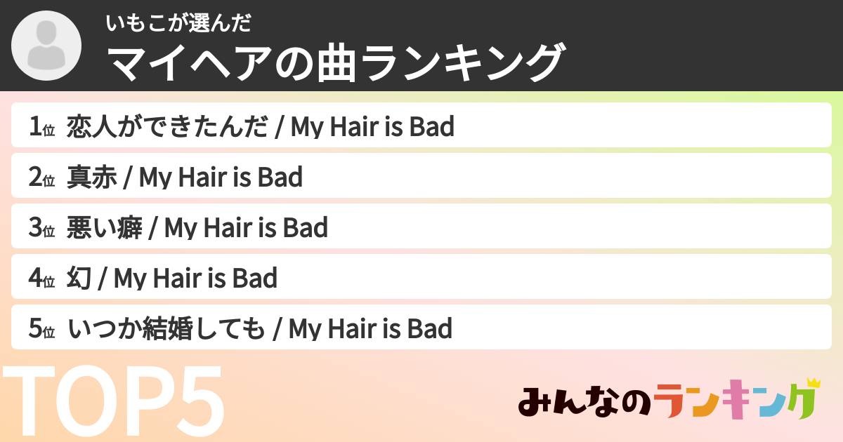 いもこさんの「マイヘアの曲ランキング」