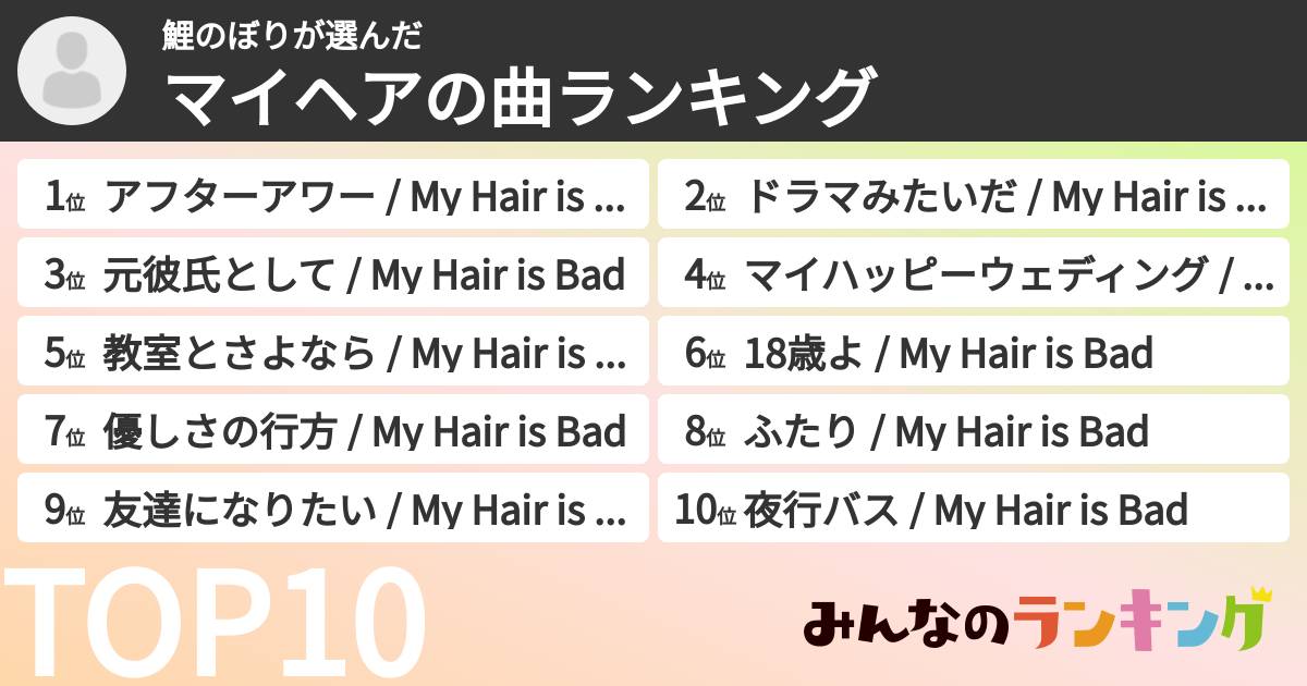 鯉のぼりさんの「マイヘアの曲ランキング」