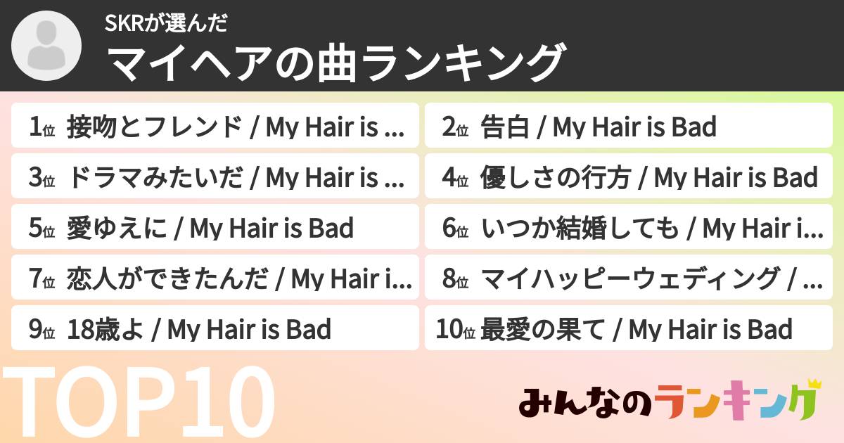 SKRさんの「マイヘアの曲ランキング」