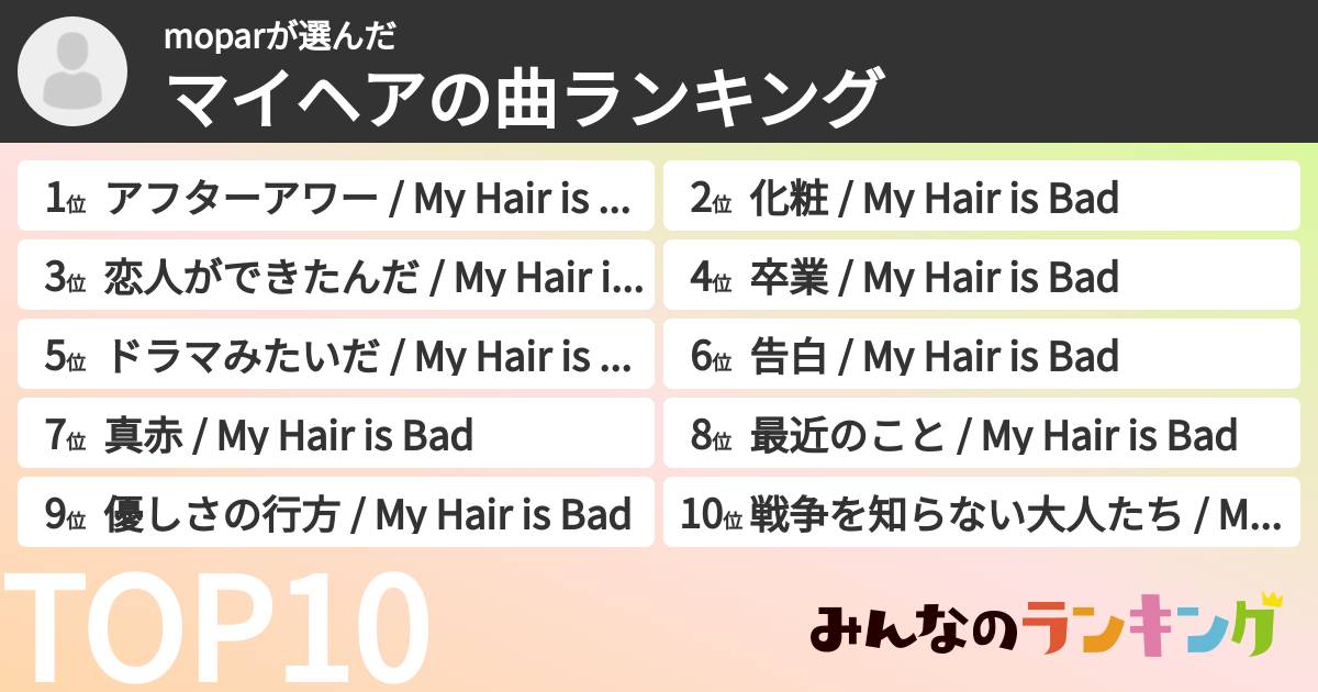 moparさんの「マイヘアの曲ランキング」