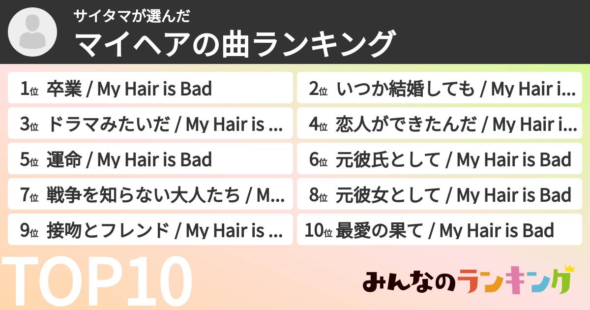 サイタマさんの「マイヘアの曲ランキング」