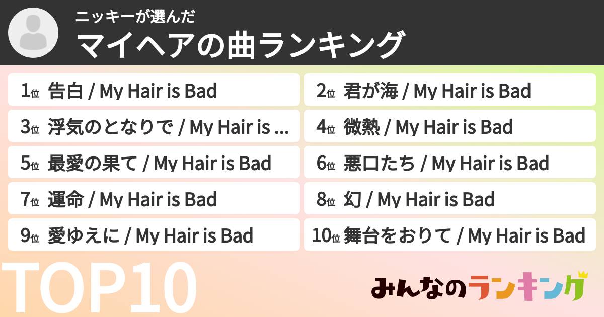 ニッキーさんの「マイヘアの曲ランキング」