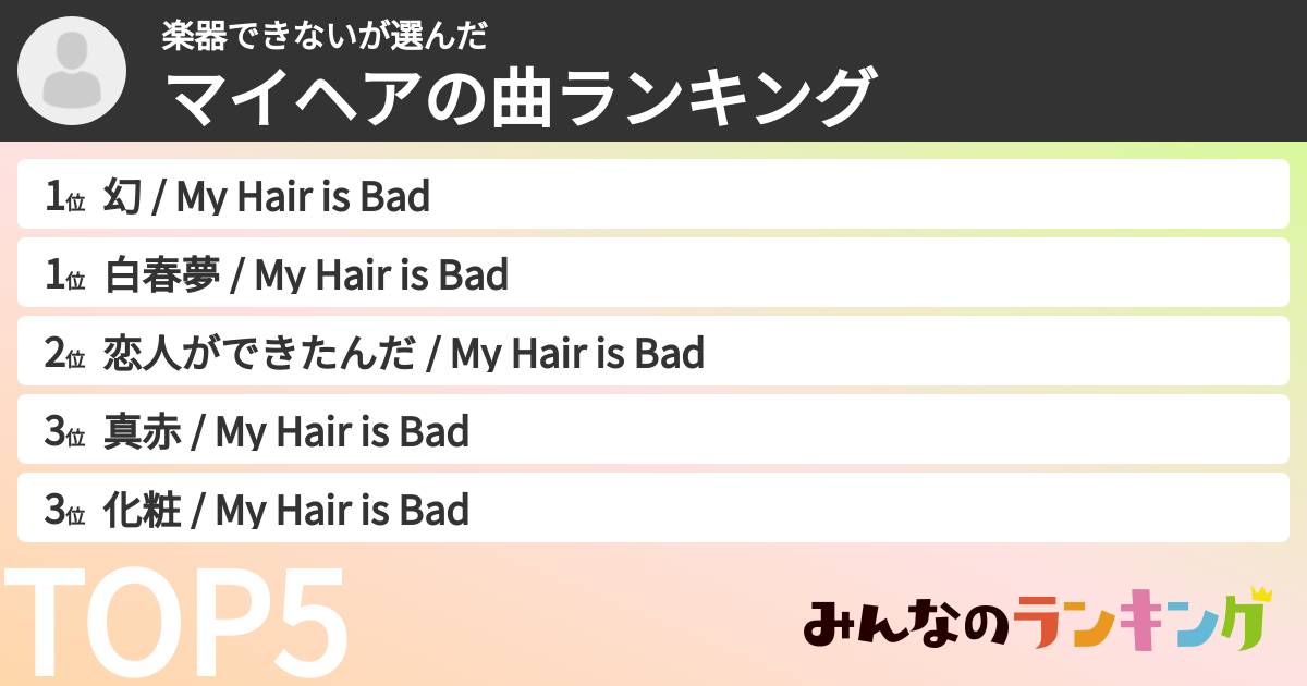 楽器できないさんの「マイヘアの曲ランキング」