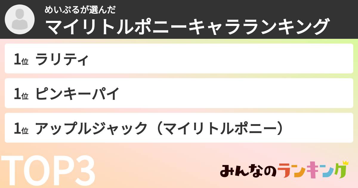 めいぷるさんの「マイリトルポニーキャラランキング」