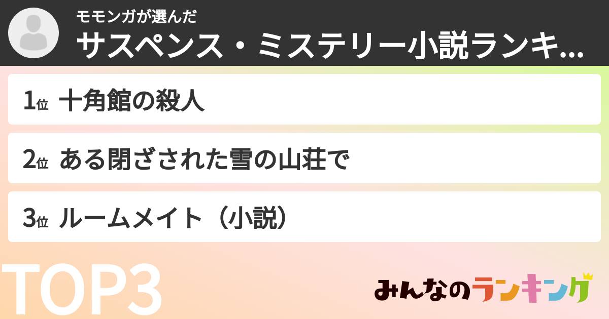 モモンガさんの「サスペンス・ミステリー小説ランキング」