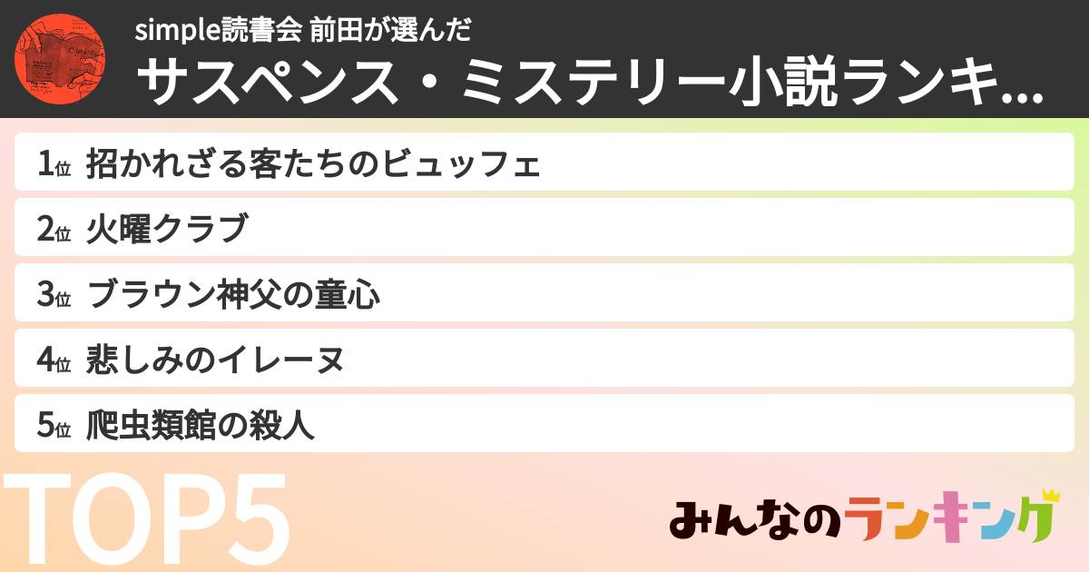 simple読書会 前田さんの「サスペンス・ミステリー小説ランキング」