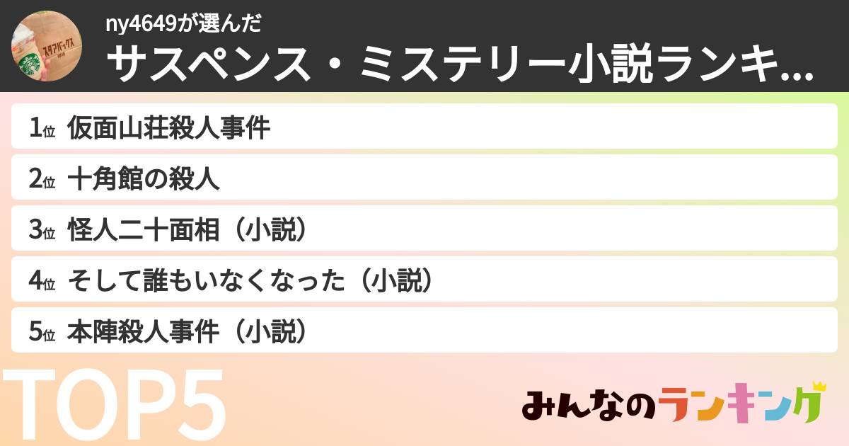 ny4649さんの「サスペンス・ミステリー小説ランキング」