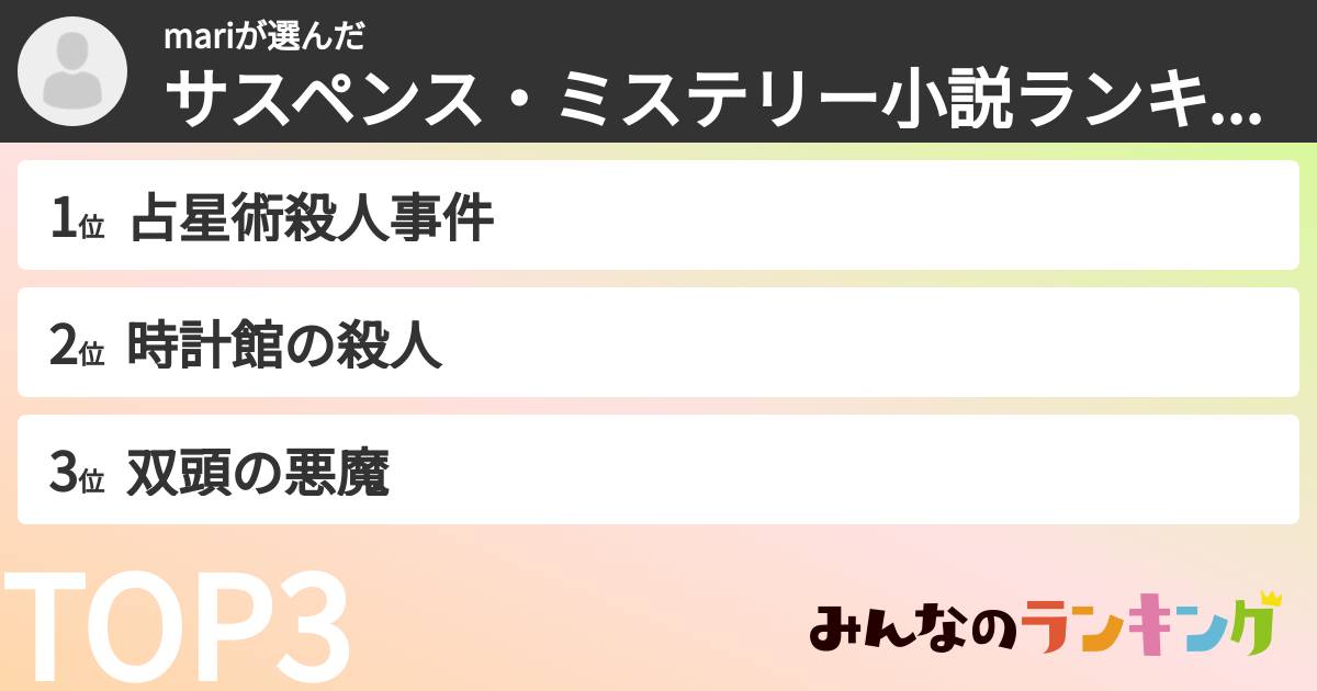 mariさんの「サスペンス・ミステリー小説ランキング」