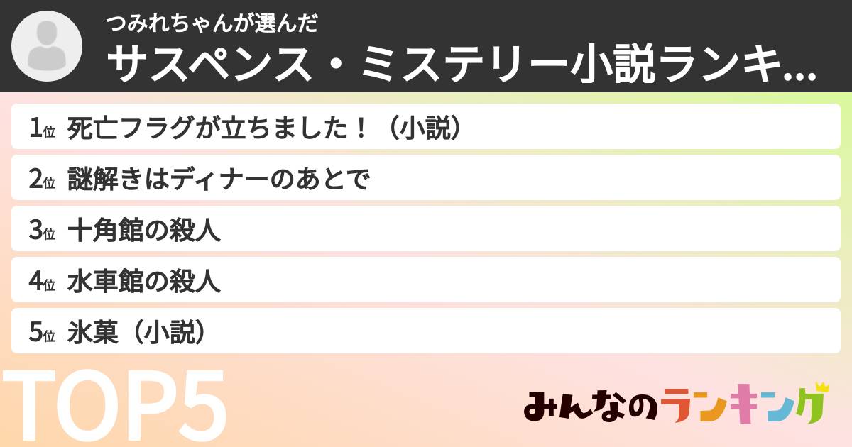 つみれちゃんさんの「サスペンス・ミステリー小説ランキング」