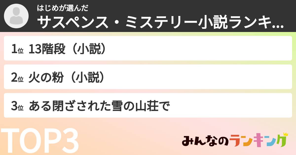 はじめさんの「サスペンス・ミステリー小説ランキング」