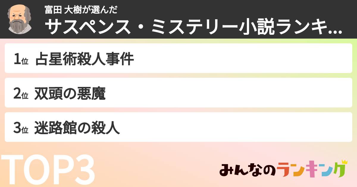 富田 大樹さんの「サスペンス・ミステリー小説ランキング」