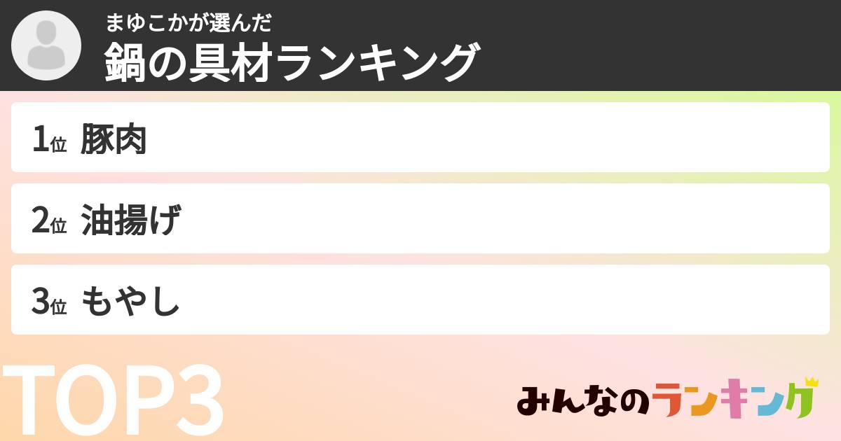 まゆこかさんの「鍋の具材ランキング」
