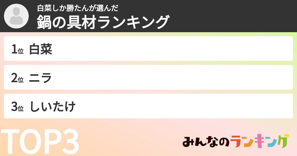 白菜しか勝たんさんの「鍋の具材ランキング」