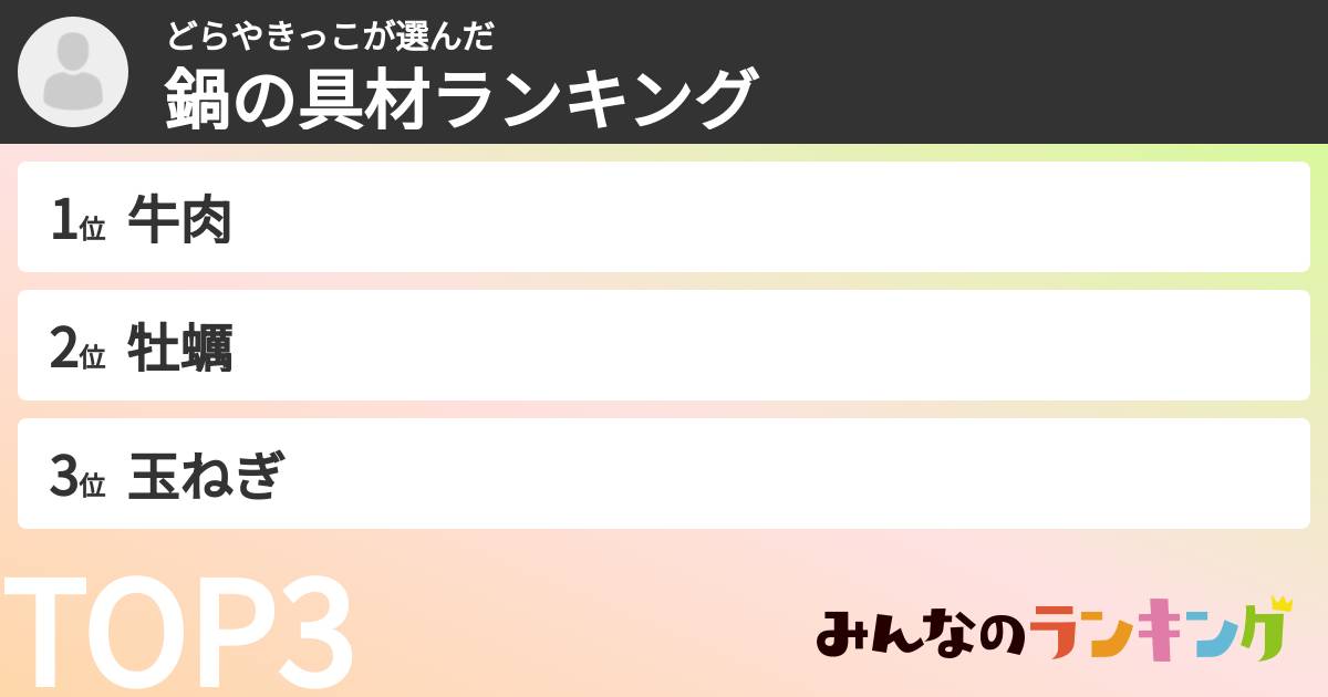 どらやきっこさんの「鍋の具材ランキング」