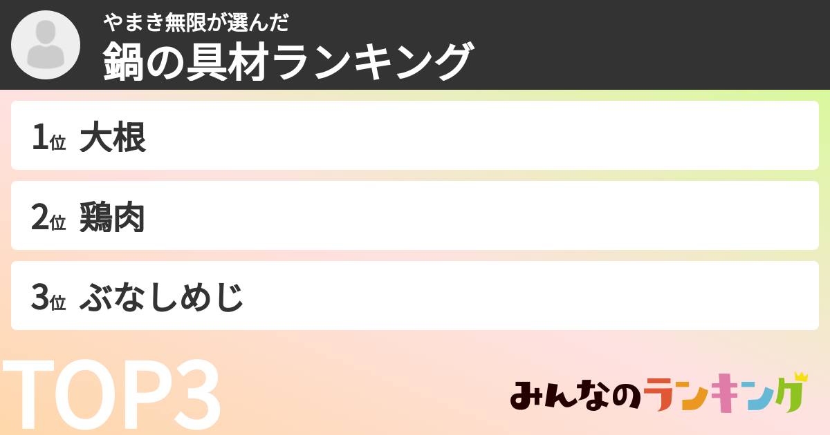 やまき無限さんの「鍋の具材ランキング」