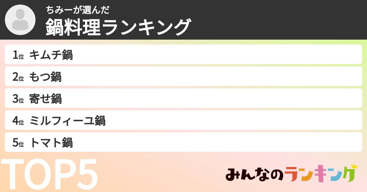 ちみーさんの「鍋料理ランキング」