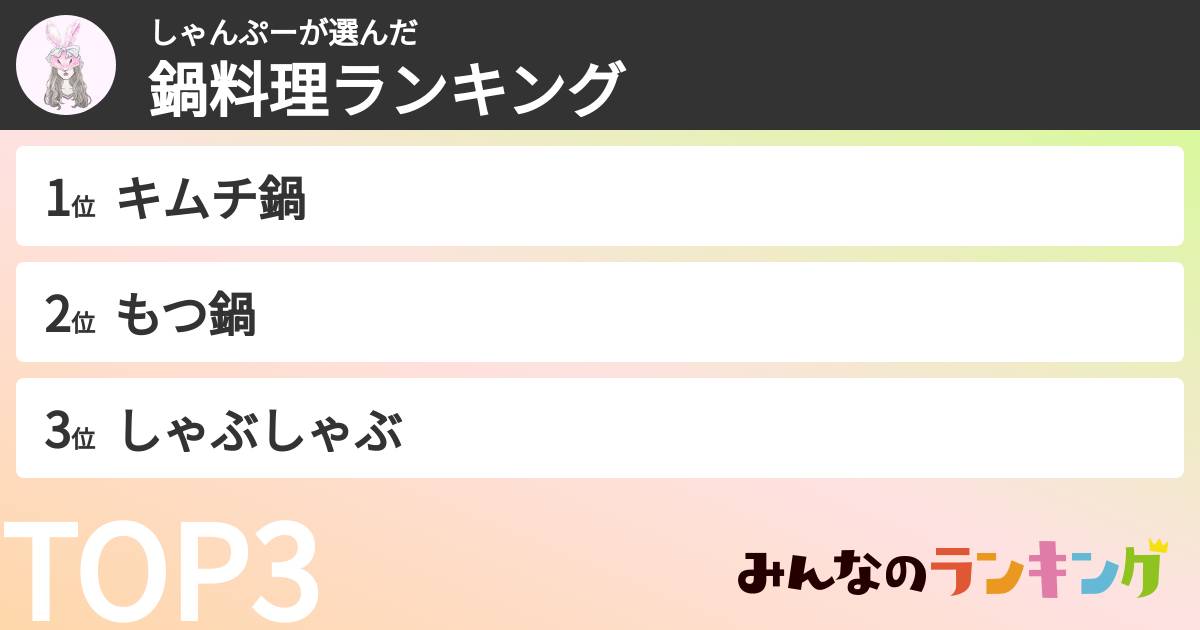 しゃんぷーさんの「鍋料理ランキング」
