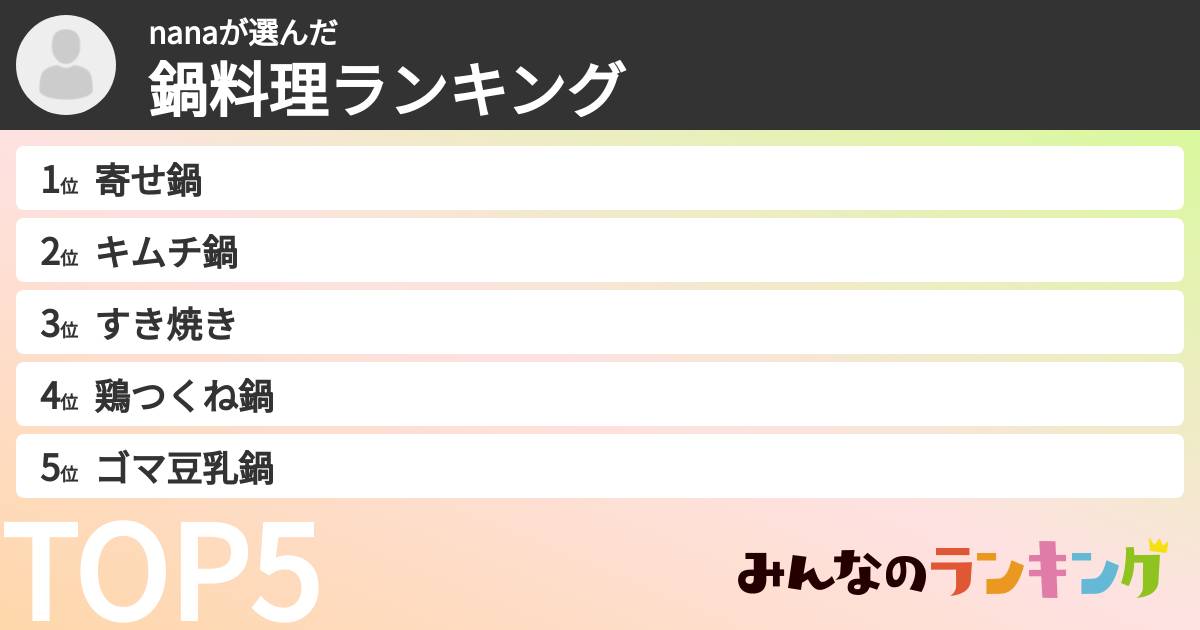 nanaさんの「鍋料理ランキング」