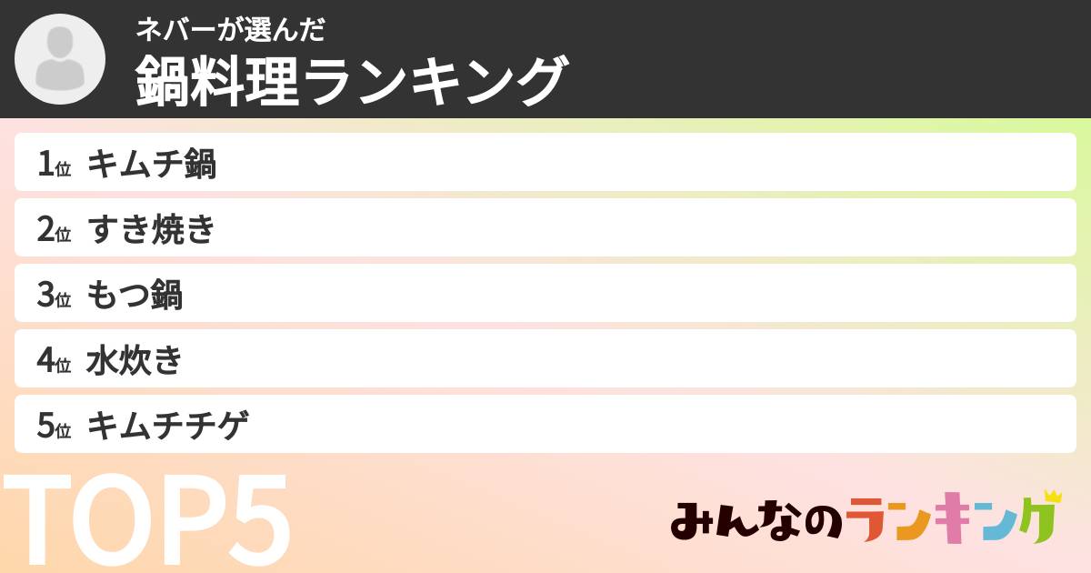 ネバーさんの「鍋料理ランキング」