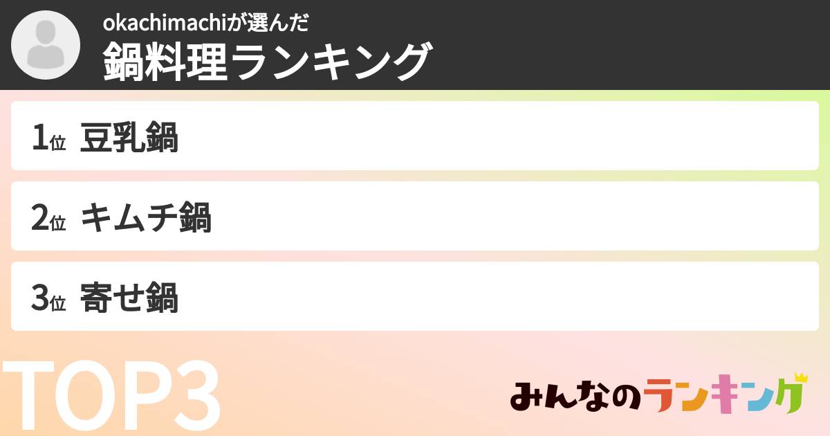 okachimachiさんの「鍋料理ランキング」