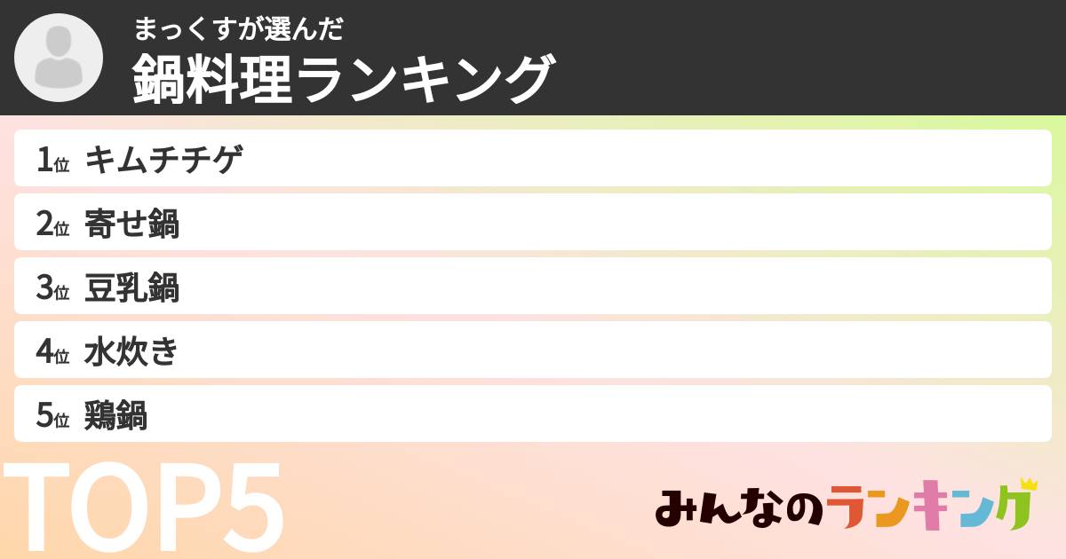 まっくすさんの「鍋料理ランキング」