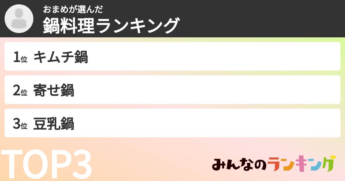 おまめさんの「鍋料理ランキング」