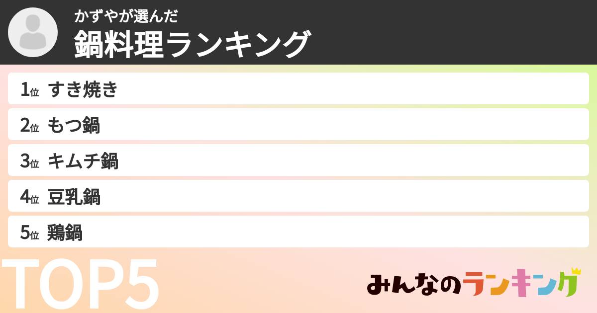 かずやさんの「鍋料理ランキング」