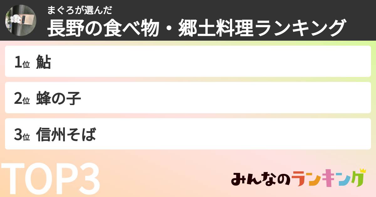まぐろさんの「長野の食べ物・郷土料理ランキング」