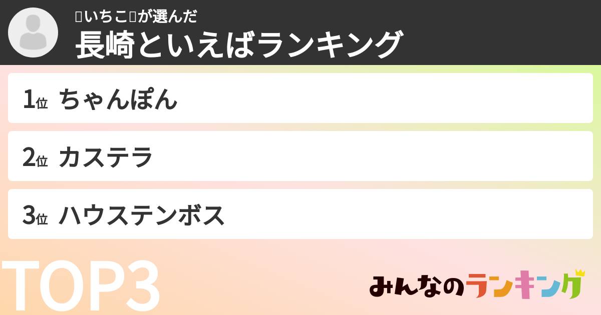 🍡いちこ🍡さんの「長崎といえばランキング」