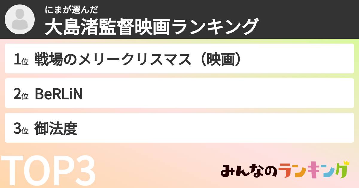 にまさんの「大島渚監督映画ランキング」