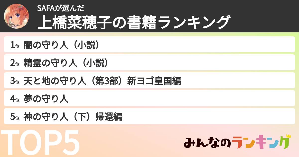 SAFAさんの「上橋菜穂子の書籍ランキング」